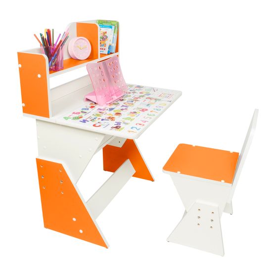 Детская растущая парта и стул Я САМ "Первое место" (Бело-оранжевый)