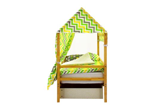 Крыша текстильная для кровати-домика Svogen "зигзаги, желтый, зеленый, фон белый"