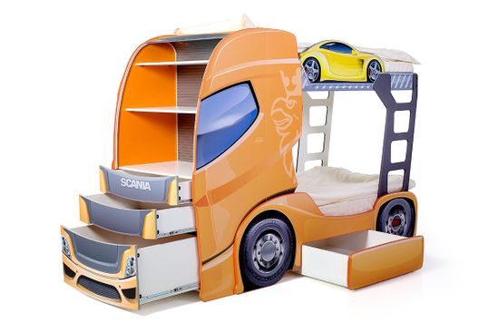 Двухъярусная кровать машина "Скания+2" манго