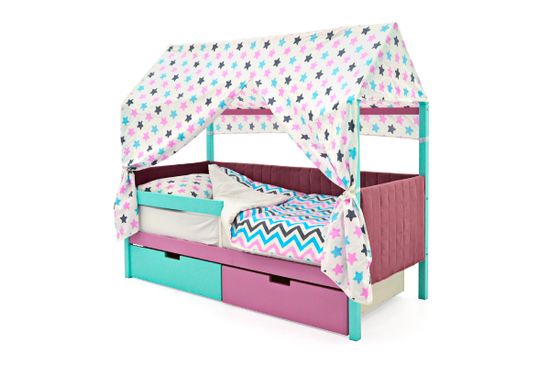 Кровать-домик мягкий «Svogen мятный-лаванда»