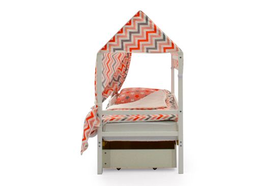 Крыша текстильная для кровати-домика Svogen "зигзаги красный, розовый, графит, фон белый"