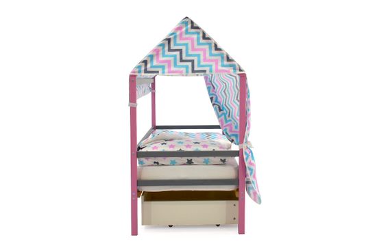 Крыша текстильная для кровати-домика Svogen "зигзаги, графит, лаванда, бирюза"