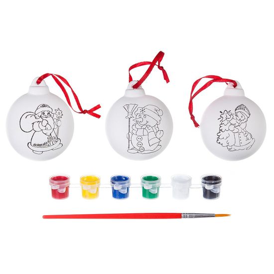 Набор для творчества Bondibon"Ёлочные украшения" с 3-мя фигурными украшениями, красками и кисточкой