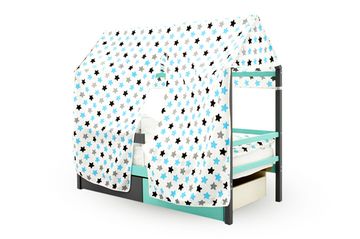 Крыша текстильная для кровати-домика Svogen "звезды,графит, бирюза, серый"