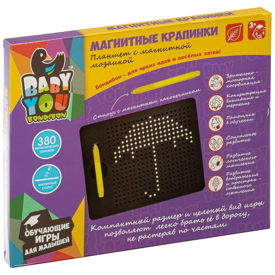 Мозаика в планшете "Магнитные крапинки" Bondibon, 380 шариков