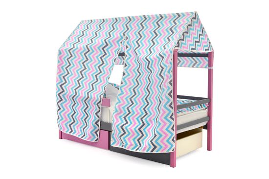 Крыша текстильная для кровати-домика Svogen "зигзаги, графит, лаванда, бирюза"