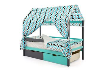 Крыша текстильная для кровати-домика Svogen "зигзаги, графит, бирюза, серый"