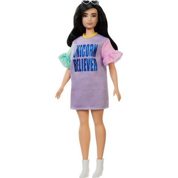 Кукла Barbie Игра с модой Брюнетка в платье с принтом FXL60