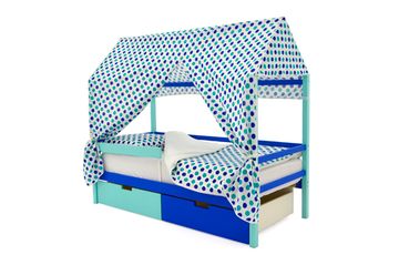 Крыша текстильная для кровати-домика Svogen "круги, мятный синий"