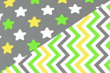 Постельное белье "Звёзды жёлтый, зелёный, белый, фон графит - зигзаги жёлтый, зелёный ,графит"