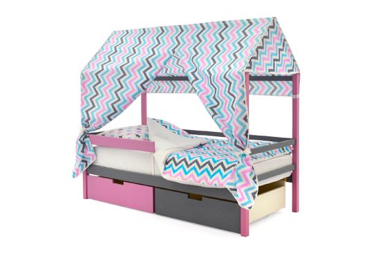 Крыша текстильная для кровати-домика Svogen "зигзаги, графит, лаванда, бирюза"