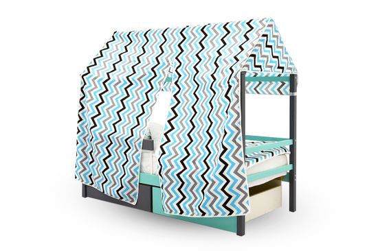 Крыша текстильная для кровати-домика Svogen "зигзаги, графит, бирюза, серый"