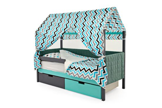 Кровать-домик мягкий «Svogen графит-мятный»