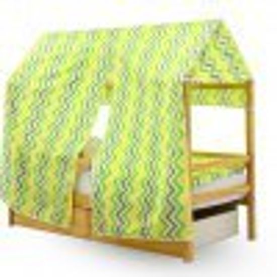Крыша текстильная для кровати-домика Svogen "зигзаги, желтый, зеленый, фон белый"