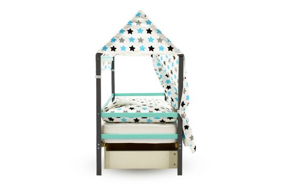Крыша текстильная для кровати-домика Svogen "звезды,графит, бирюза, серый"