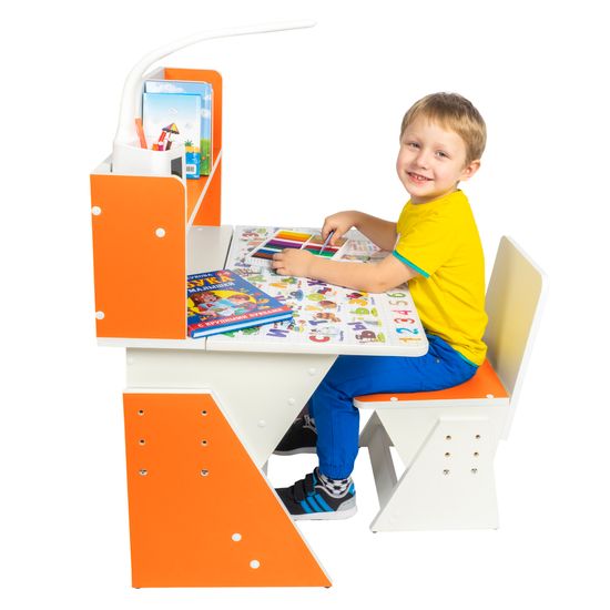 Детская растущая парта и стул Я САМ "Первое место" (Бело-оранжевый)