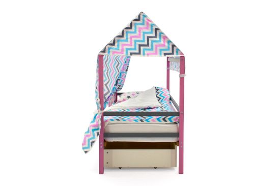 Крыша текстильная для кровати-домика Svogen "зигзаги, графит, лаванда, бирюза"