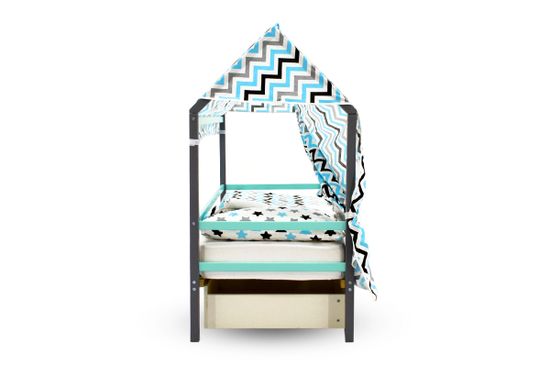 Крыша текстильная для кровати-домика Svogen "зигзаги, графит, бирюза, серый"