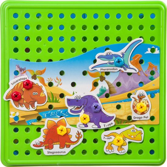 Мозаика Bondibon Динозавры и дикие животные, для малышей, с картинками-шаблонами, фишками и отверткой, ВВ3744