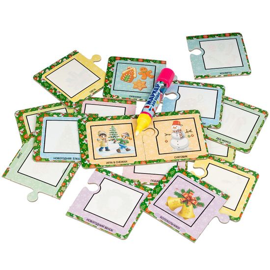 Пазл-водная раскраска "Новогоднее творчество с Буки", 16 многоразовых карточек Bondibon