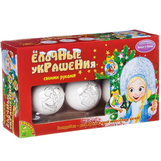 Набор для творчества Bondibon"Ёлочные украшения" с 3-мя фигурными украшениями, красками и кисточкой