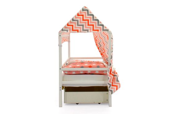 Крыша текстильная для кровати-домика Svogen "зигзаги красный, розовый, графит, фон белый"