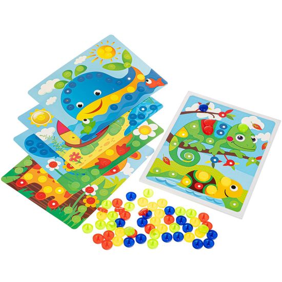 Развивающая мозаика для малышей 60 фишек-гвоздиков, 5 картинок-шаблонов Bondibon