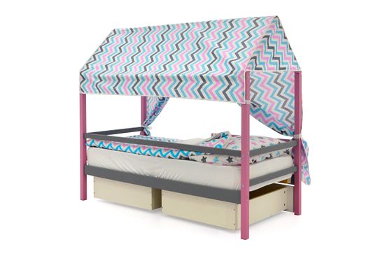 Крыша текстильная для кровати-домика Svogen "зигзаги, графит, лаванда, бирюза"