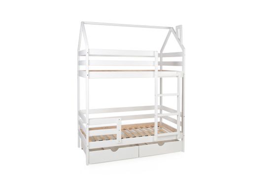 Двухъярусная кровать-домик Scandi Barn с бортиком (лестница справа)