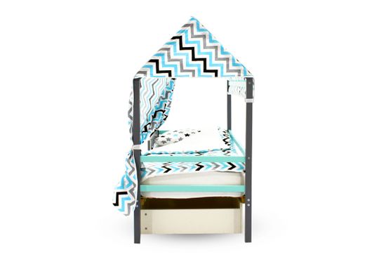 Крыша текстильная для кровати-домика Svogen "зигзаги, графит, бирюза, серый"