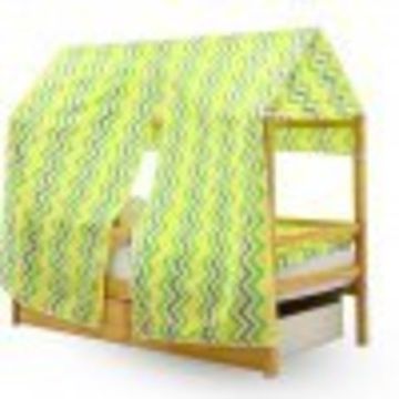 Крыша текстильная для кровати-домика Svogen "зигзаги, желтый, зеленый, фон белый"