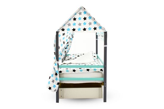 Крыша текстильная для кровати-домика Svogen "звезды,графит, бирюза, серый"