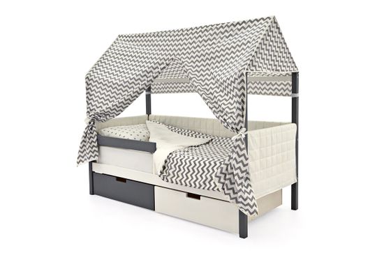 Кровать-домик мягкий "Svogen графит-белый"