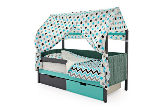 Кровать-домик мягкий «Svogen графит-мятный»