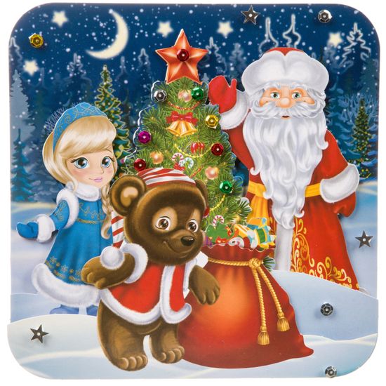 Набор для творчества BONDIBON. Новогодний коллаж 3D своими руками.Дед Мороз, Снегурочка, Мишка.