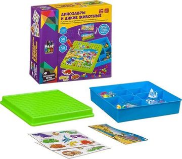 Мозаика Bondibon Динозавры и дикие животные, для малышей, с картинками-шаблонами, фишками и отверткой, ВВ3744