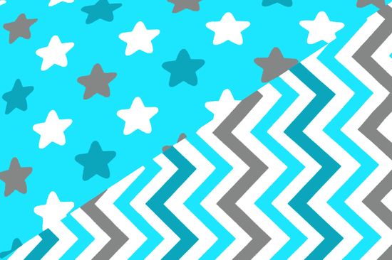 Постельное белье "Звёзды бирюзовый, графит, белый, фон голубой - зигзаги бирюзовый ,графит, голубой"