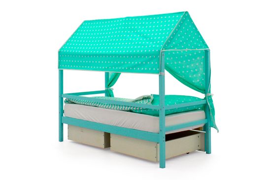Крыша текстильная для кровати-домика Svogen "звезды, фон мятный"
