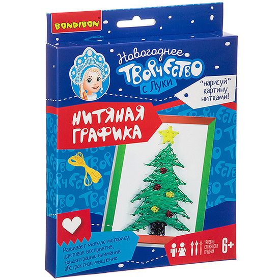 Набор для творчества BONDIBON. Нитяная графика. Картина из ниток Новогодняя Ёлочка.