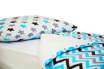 Постельное белье "Звезды графит, бирюза, серый - зигзаги графит, бирюза, серый"
