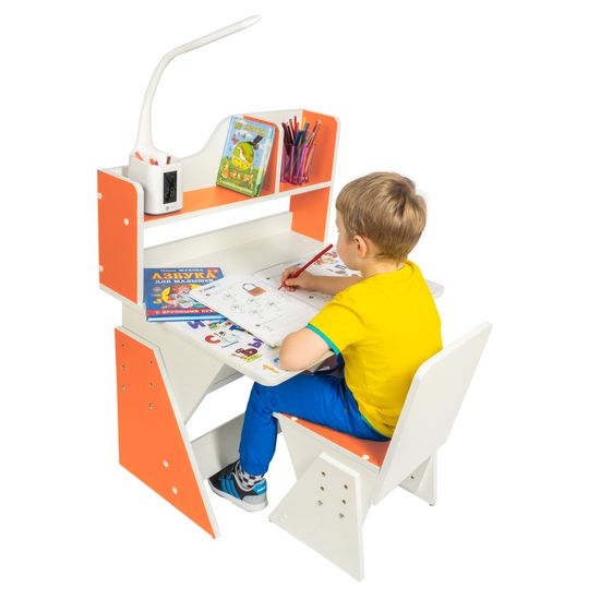 Детская растущая парта и стул Я САМ "Первое место" (Бело-оранжевый)