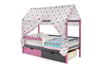 Крыша текстильная для кровати-домика Svogen "звезды, графит, лаванда, бирюза"