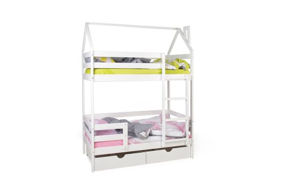 Двухъярусная кровать-домик Scandi Barn с бортиком (лестница справа)