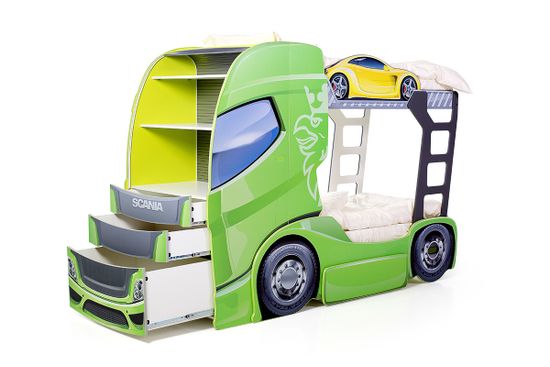 Двухъярусная кровать машина "Скания+2" лайм