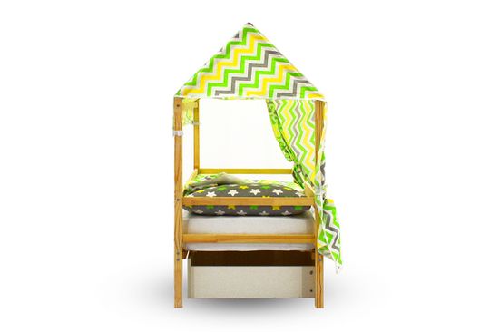 Крыша текстильная для кровати-домика Svogen "зигзаги, желтый, зеленый, фон белый"