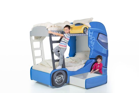 Двухъярусная кровать машина "Скания+2" синий