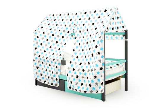Крыша текстильная для кровати-домика Svogen "звезды,графит, бирюза, серый"