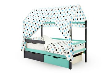 Крыша текстильная для кровати-домика Svogen "звезды,графит, бирюза, серый"