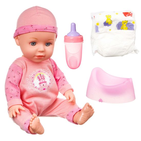 Пупс Bondibon OLY в розовом комбинезоне и шапочке функциональный, со звуком и аксессуарами 36 см