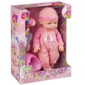 Пупс Bondibon OLY в розовом комбинезоне и шапочке функциональный, со звуком и аксессуарами 36 см